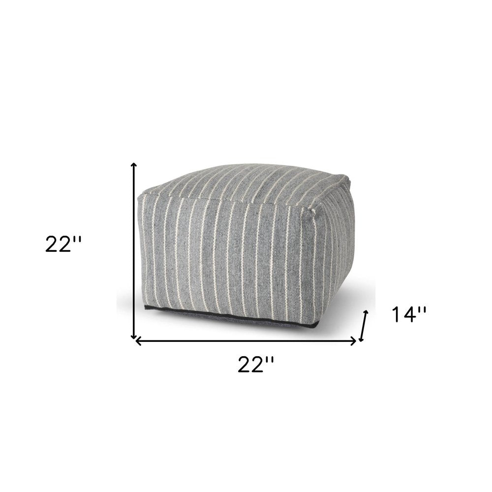 22" Blue and White Textural Stripe Cube Pouf Ottoman HomeRoots