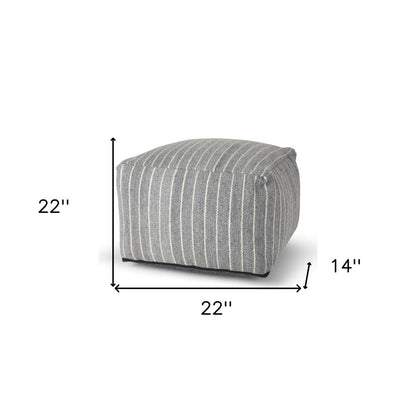 22" Blue and White Textural Stripe Cube Pouf Ottoman HomeRoots