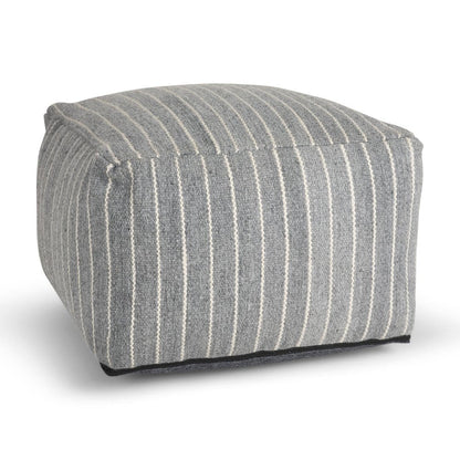 22" Blue and White Textural Stripe Cube Pouf Ottoman HomeRoots