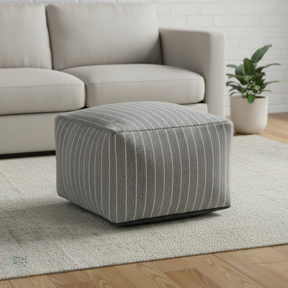 22" Blue and White Textural Stripe Cube Pouf Ottoman HomeRoots