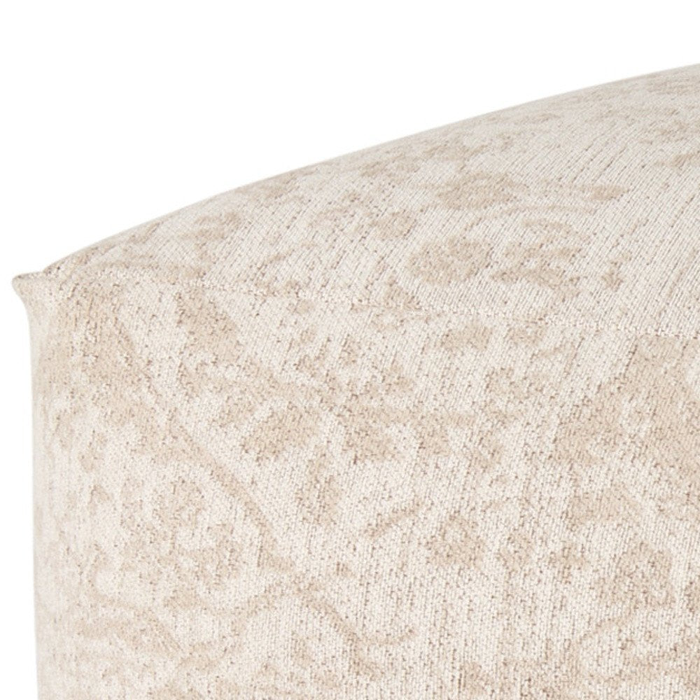 36" Beige and Cream Chenille Damask Pouf Ottoman HomeRoots