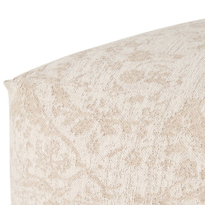 36" Beige and Cream Chenille Damask Pouf Ottoman HomeRoots