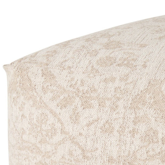 36" Beige and Cream Chenille Damask Pouf Ottoman HomeRoots