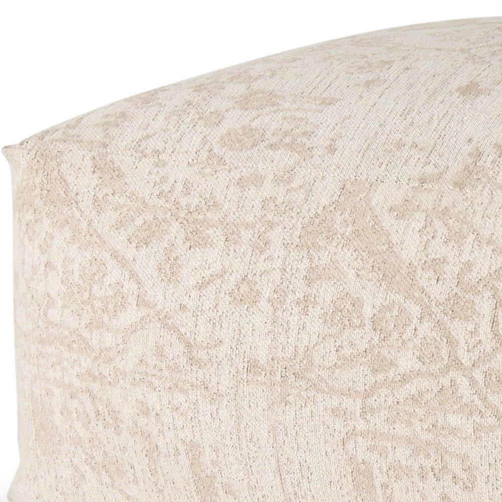 36" Beige and Cream Chenille Damask Pouf Ottoman HomeRoots