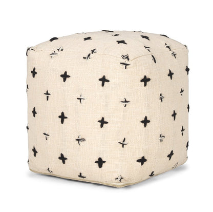 16" Cream And Black Wool Polka Dots Cube Pouf Ottoman HomeRoots