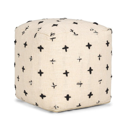 16" Cream And Black Wool Polka Dots Cube Pouf Ottoman HomeRoots