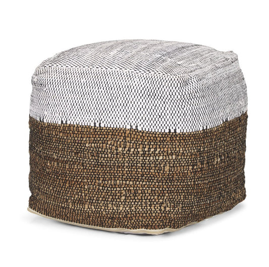 16" White Black And Natural Cotton And Jute Color Block Cube Pouf Ottoman HomeRoots