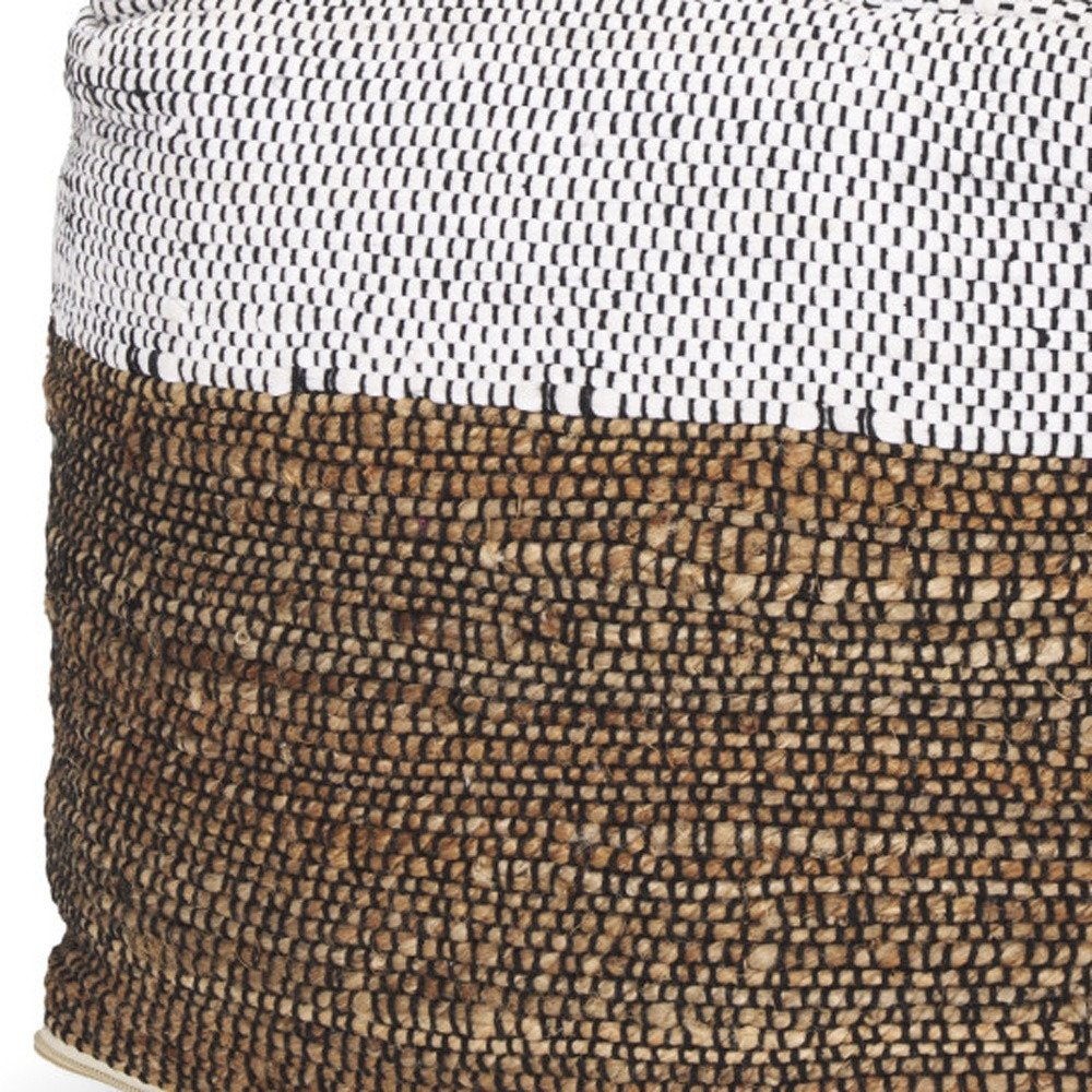 16" White Black And Natural Cotton And Jute Color Block Cube Pouf Ottoman HomeRoots