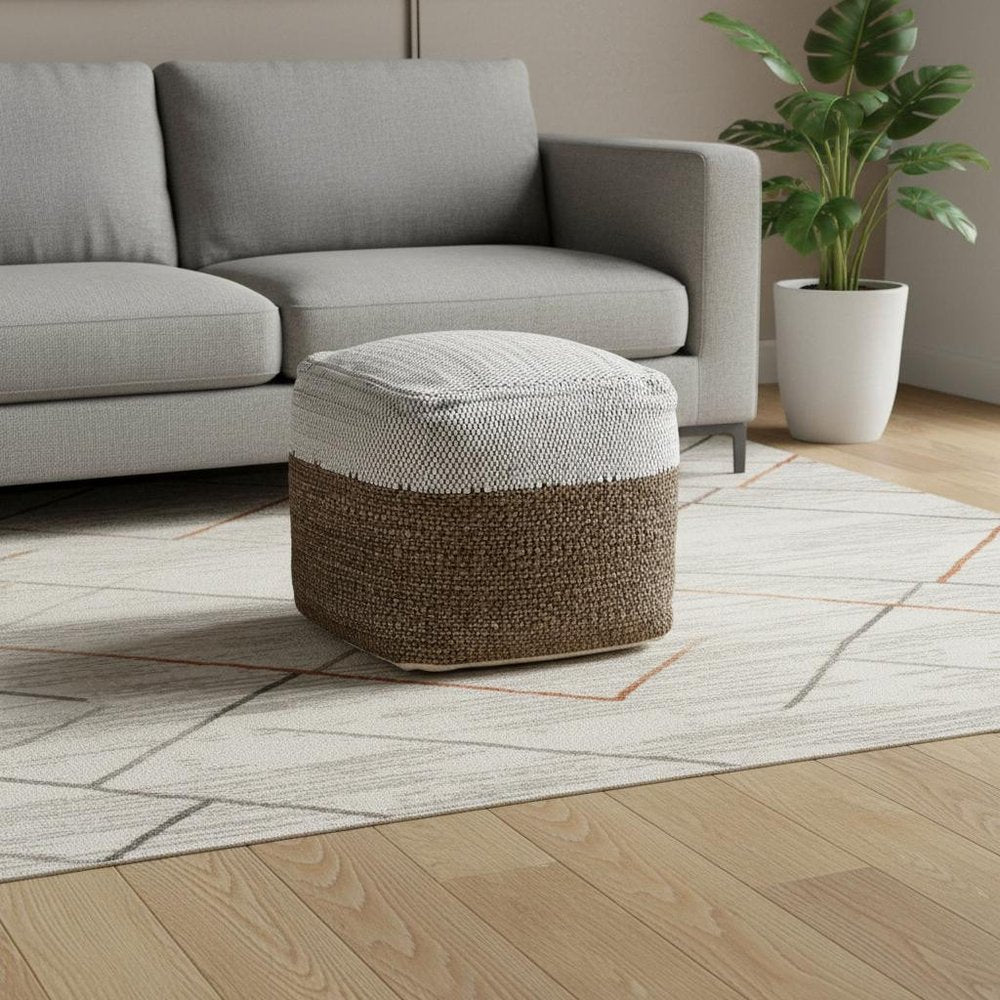 16" White Black And Natural Cotton And Jute Color Block Cube Pouf Ottoman HomeRoots