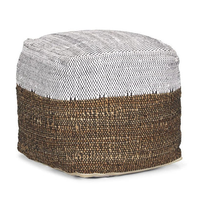 16" White Black And Natural Cotton And Jute Color Block Cube Pouf Ottoman HomeRoots