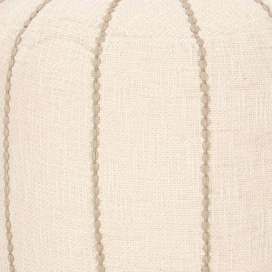 18" Beige and Taupe Fabric Striped Round Pouf Ottoman HomeRoots