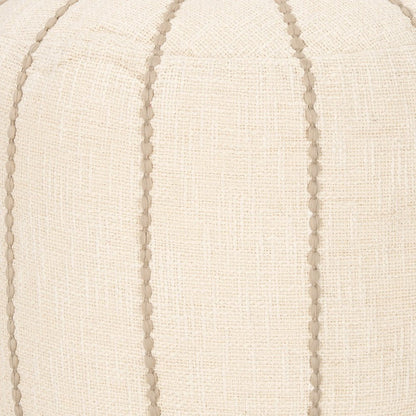 18" Beige and Taupe Fabric Striped Round Pouf Ottoman HomeRoots