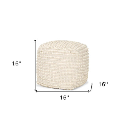 16" Beige and Cream Wool Striped Cube Pouf Ottoman HomeRoots