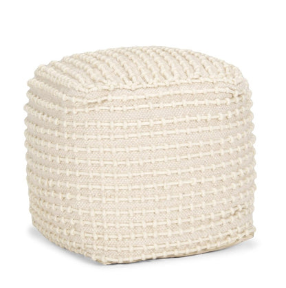 16" Beige and Cream Wool Striped Cube Pouf Ottoman HomeRoots