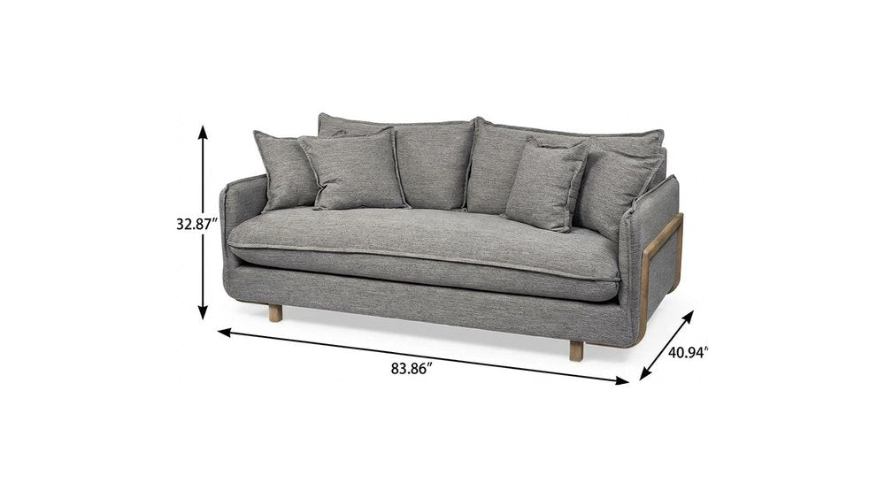 84" Gray Fabric Sofa With Brown Legs HomeRoots