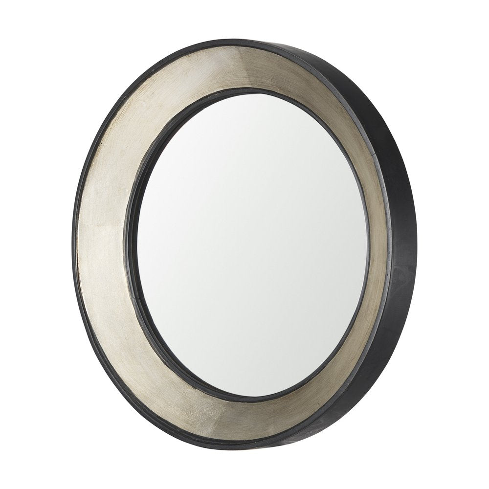 22" Champagne And Dark Brown Metal And Solid Wood Round Framed Accent Mirror HomeRoots