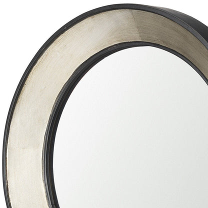 22" Champagne And Dark Brown Metal And Solid Wood Round Framed Accent Mirror HomeRoots