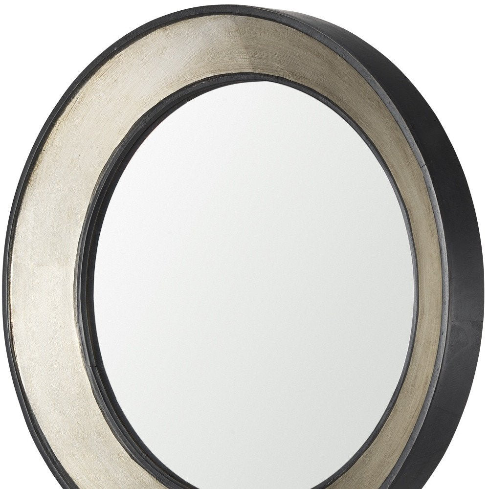 22" Champagne And Dark Brown Metal And Solid Wood Round Framed Accent Mirror HomeRoots