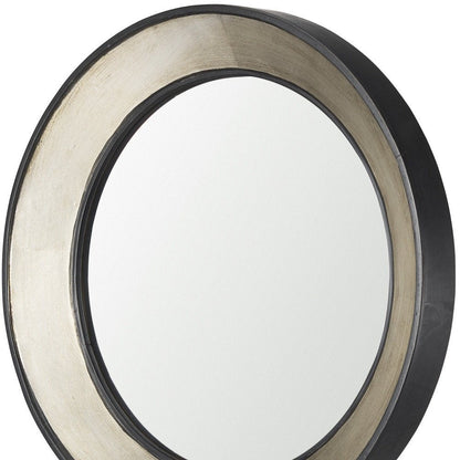 22" Champagne And Dark Brown Metal And Solid Wood Round Framed Accent Mirror HomeRoots