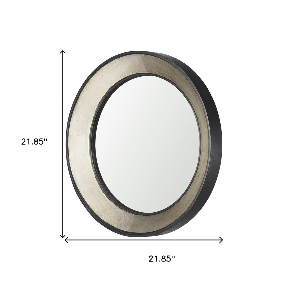 22" Champagne And Dark Brown Metal And Solid Wood Round Framed Accent Mirror HomeRoots