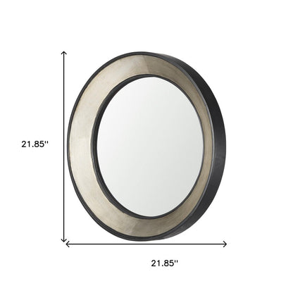22" Champagne And Dark Brown Metal And Solid Wood Round Framed Accent Mirror HomeRoots