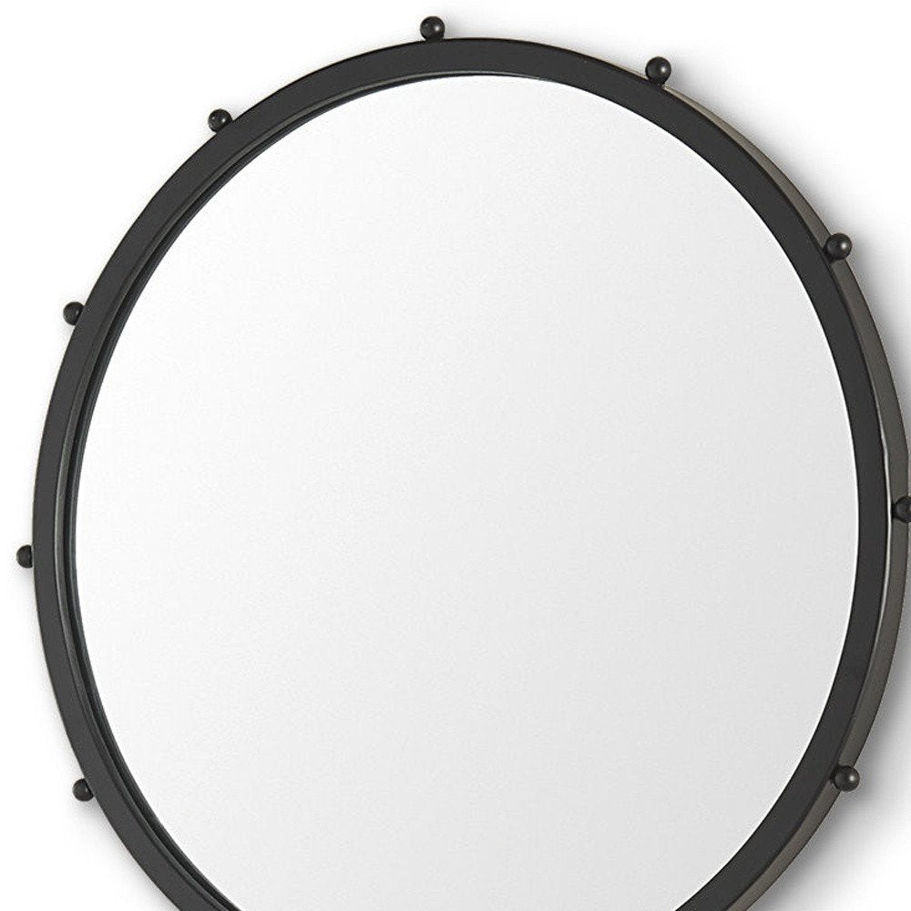 25" Black Metal Beaded Round Framed Accent Mirror HomeRoots