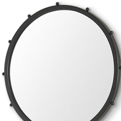 25" Black Metal Beaded Round Framed Accent Mirror HomeRoots