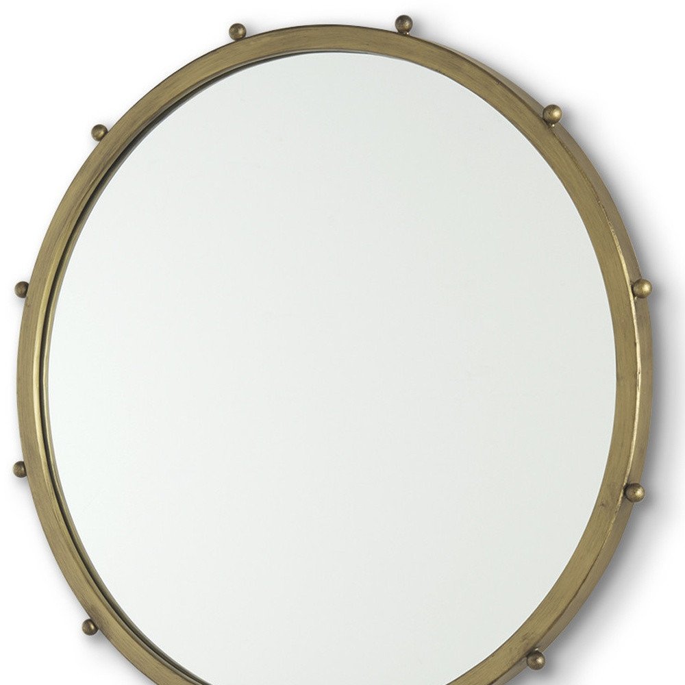 25" Gold Metal Beaded Round Framed Accent Mirror HomeRoots