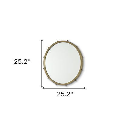 25" Gold Metal Beaded Round Framed Accent Mirror HomeRoots