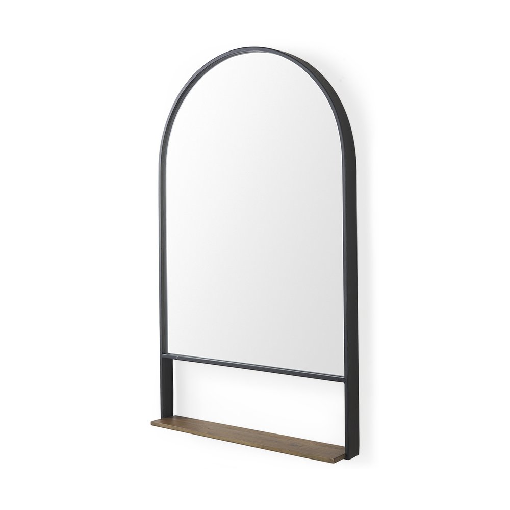 40" Black Metal Arch Framed Accent Mirror With Shelf HomeRoots
