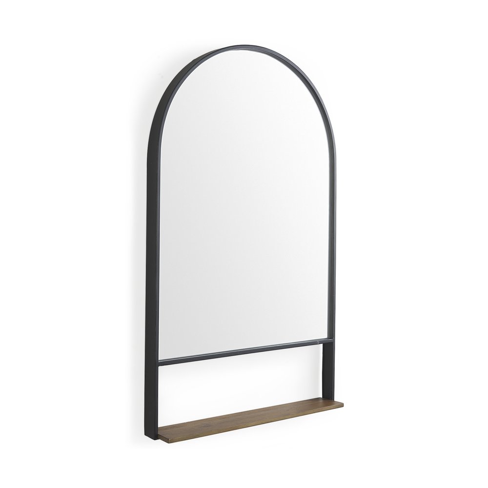 40" Black Metal Arch Framed Accent Mirror With Shelf HomeRoots