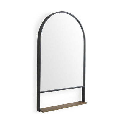 40" Black Metal Arch Framed Accent Mirror With Shelf HomeRoots