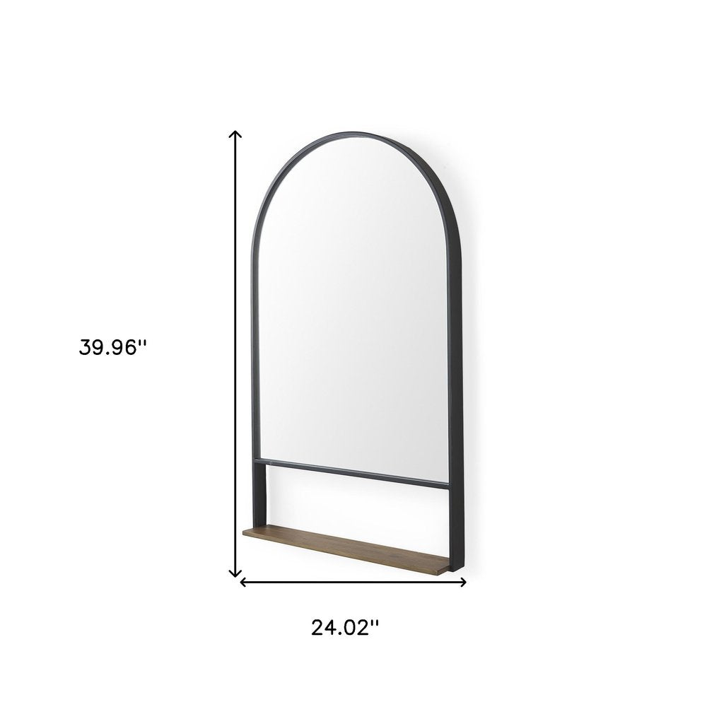 40" Black Metal Arch Framed Accent Mirror With Shelf HomeRoots