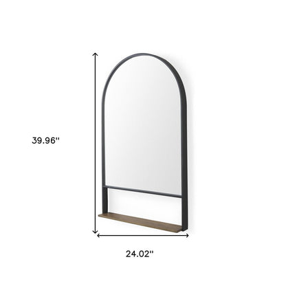 40" Black Metal Arch Framed Accent Mirror With Shelf HomeRoots