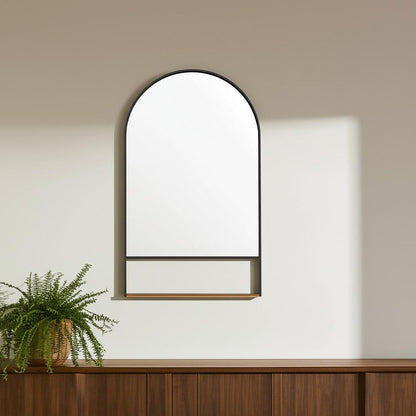 40" Black Metal Arch Framed Accent Mirror With Shelf HomeRoots