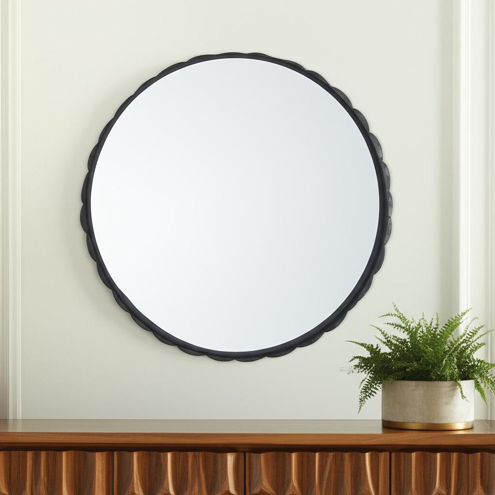 30" Black Metal Scalloped Framed Accent Mirror HomeRoots