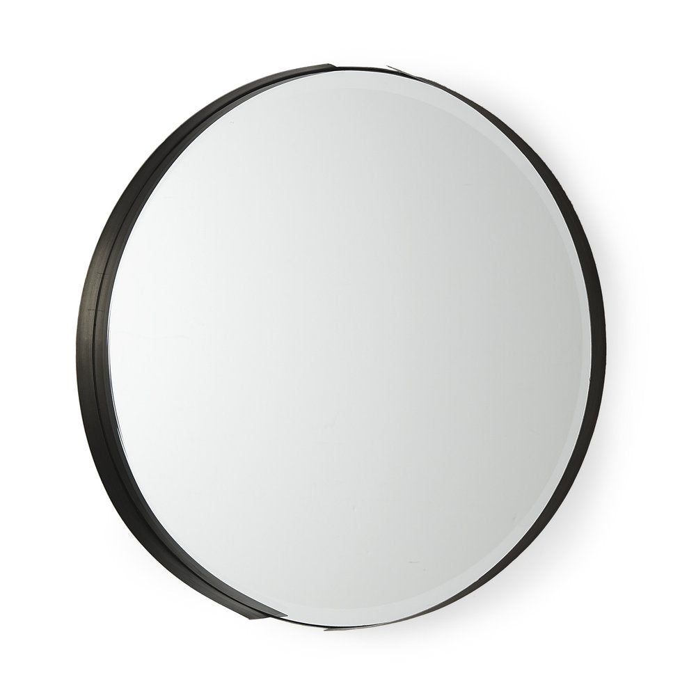 24" Black Metal Round Framed Accent Mirror HomeRoots