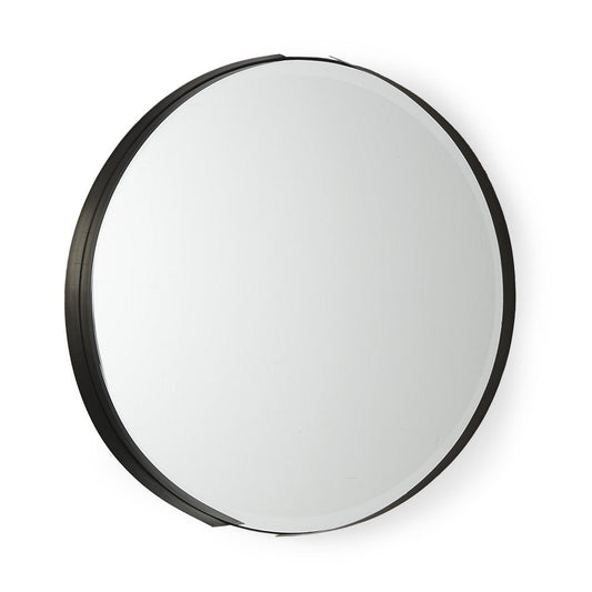 24" Black Metal Round Framed Accent Mirror HomeRoots