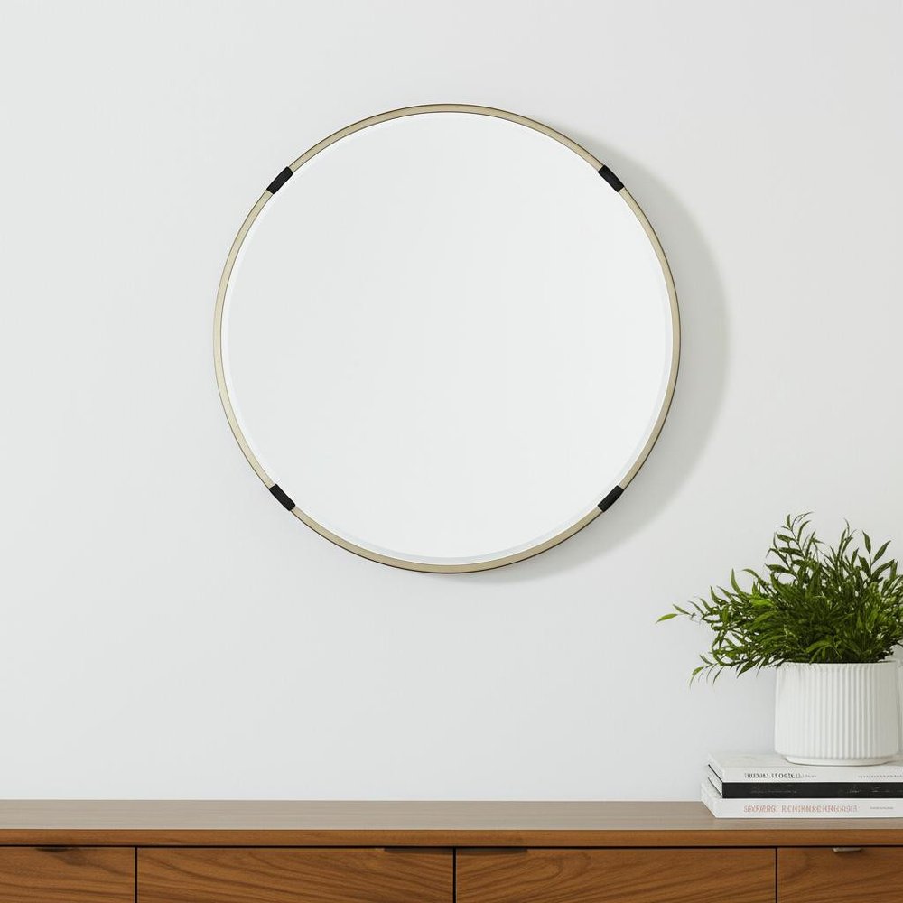 24" Gold And Black Metal Round Framed Accent Mirror HomeRoots