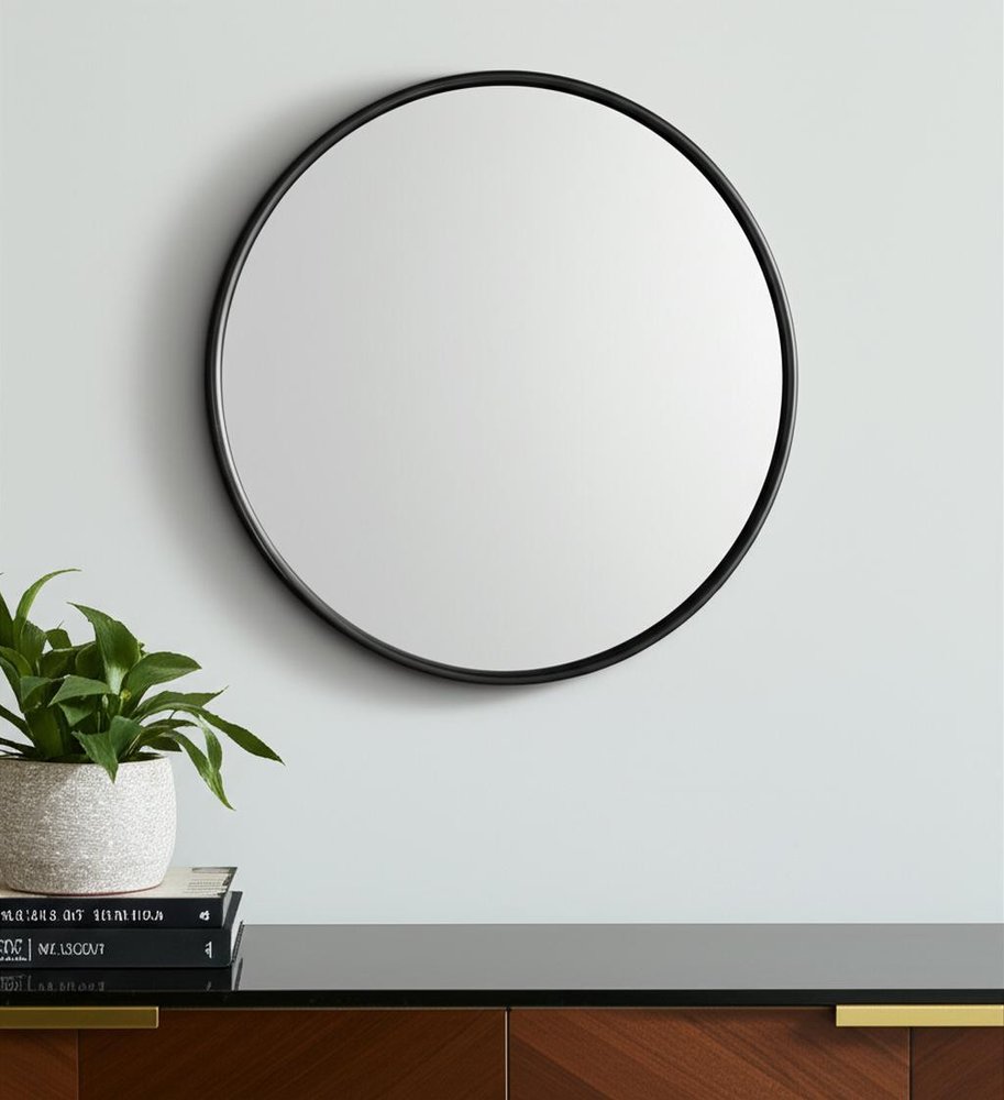 36" Black Metal Round Framed Accent Mirror HomeRoots