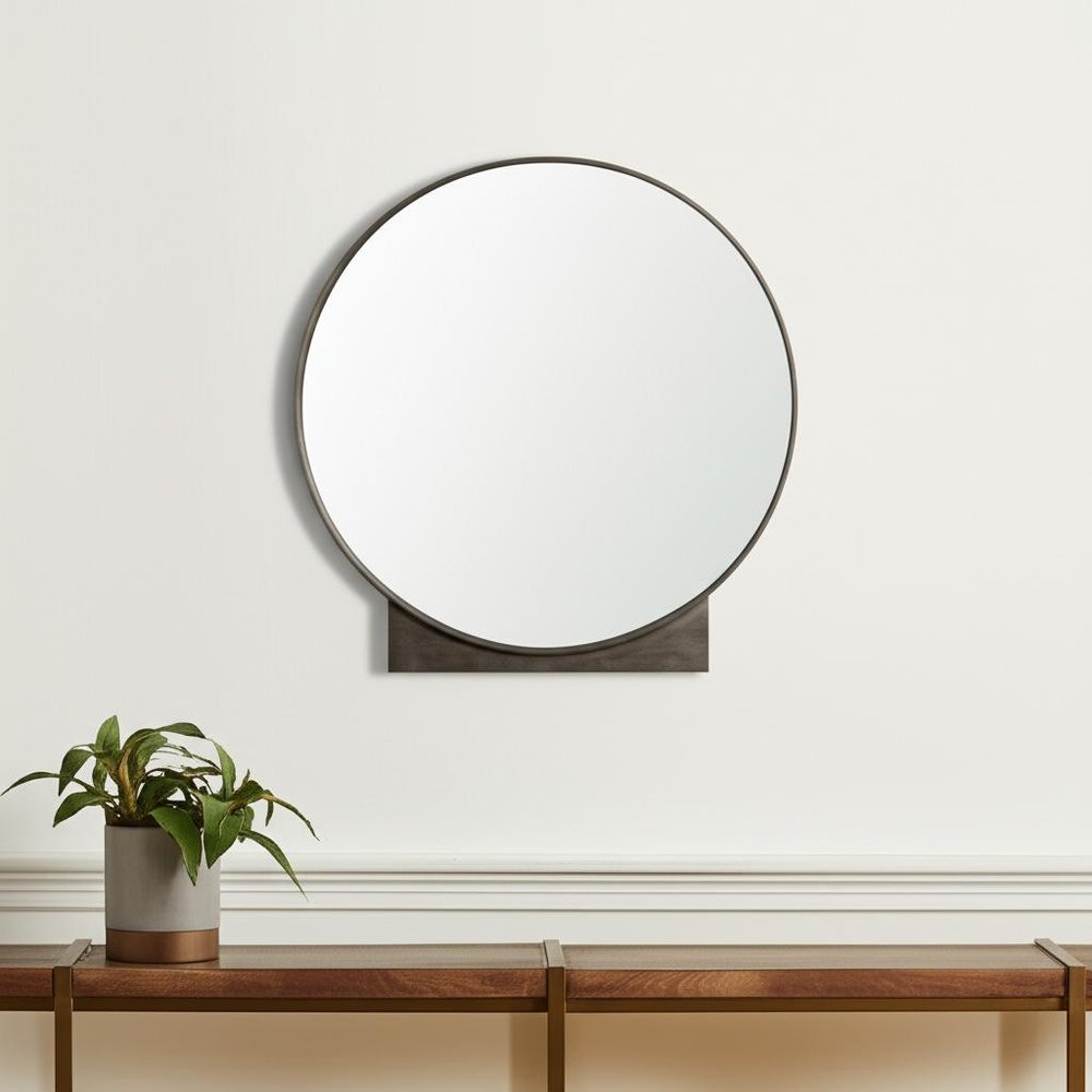 38" Gunmetal Metal Round And Rectangle Framed Accent Mirror HomeRoots