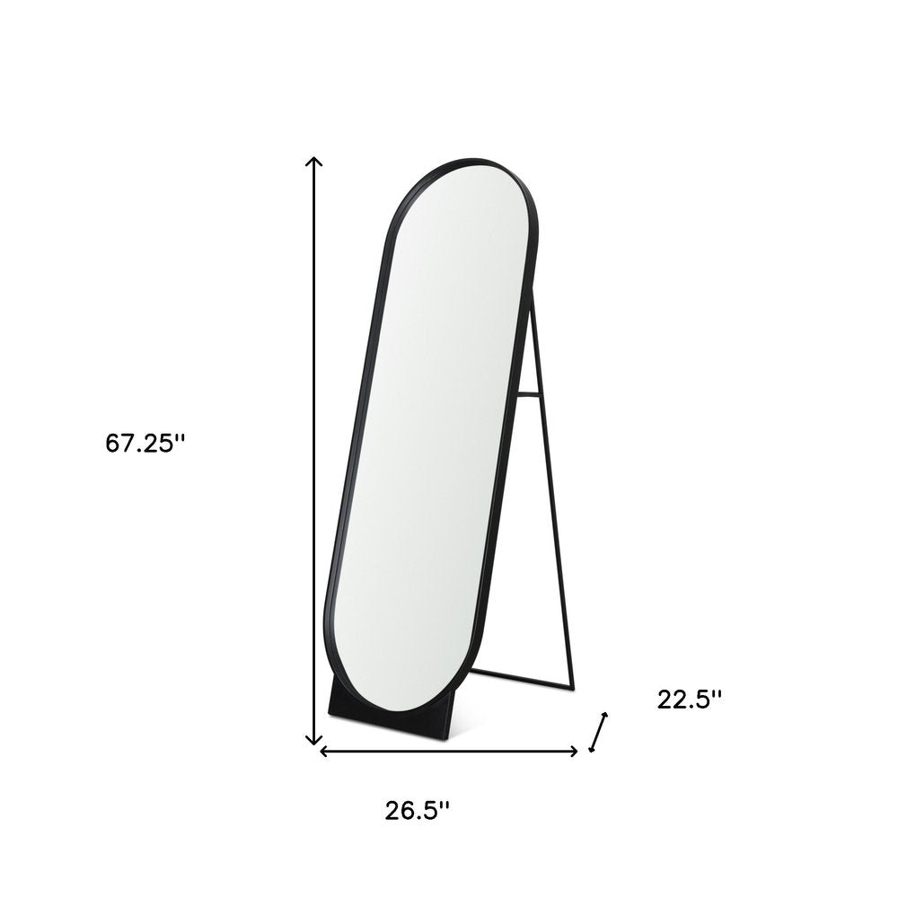 67" Black Metal Oval Freestanding Tilting Geometric Framed Standing Mirror — view 4