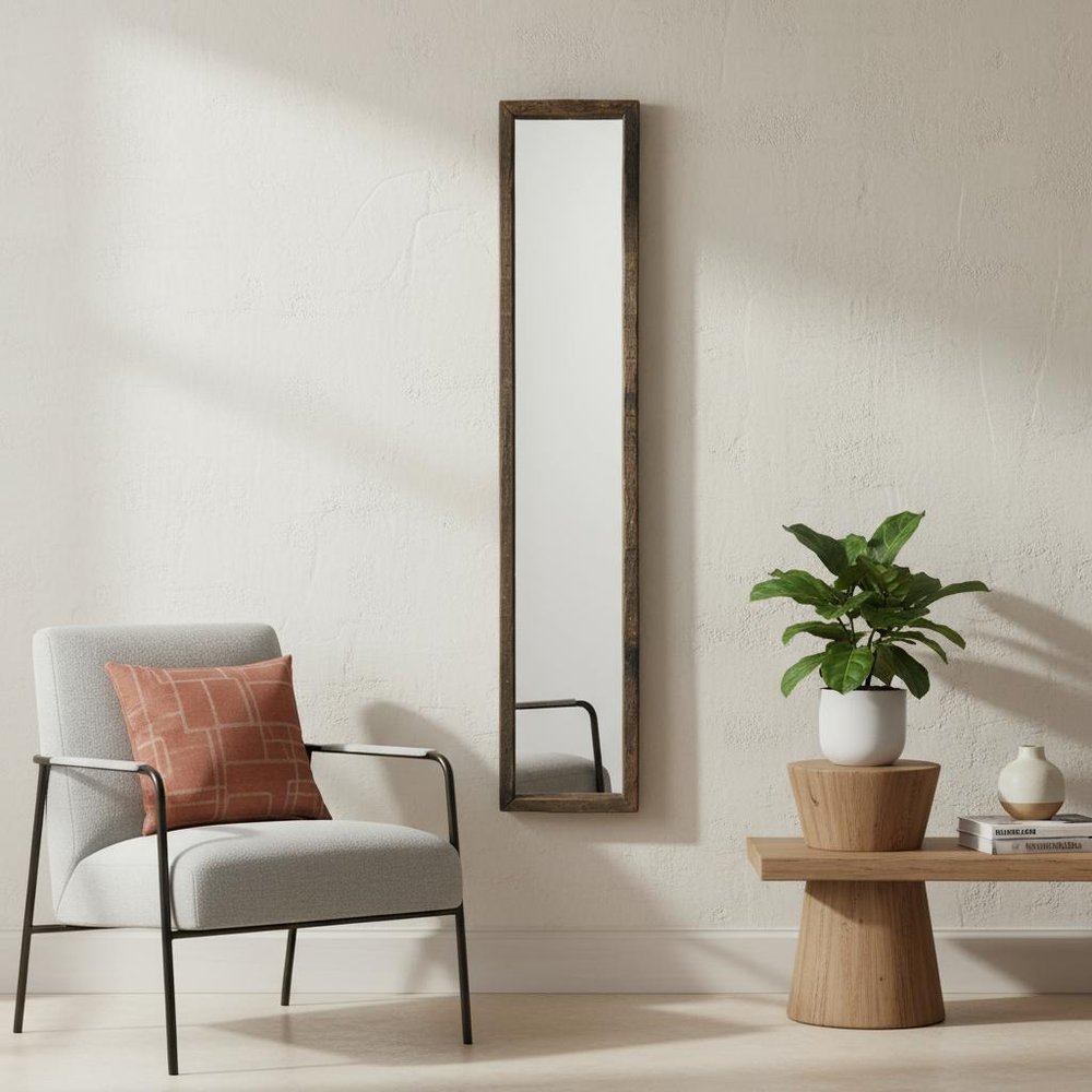 59" Brown Solid Wood Framed Accent Mirror HomeRoots