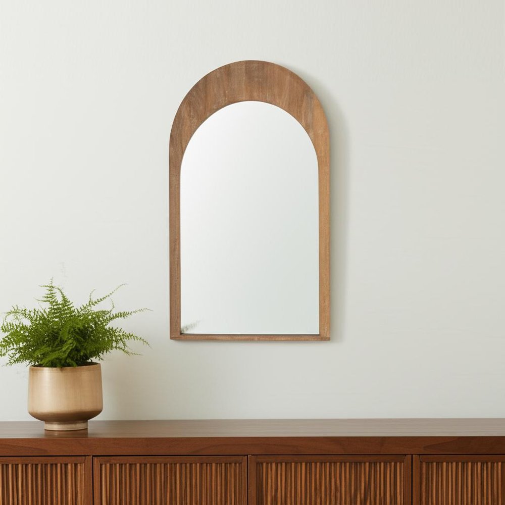 48" Light Brown Solid Wood Arch Framed Accent Mirror HomeRoots