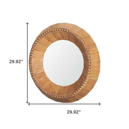 30" Brown Solid Wood Faceted And Beaded Round Framed Accent Mirror HomeRoots