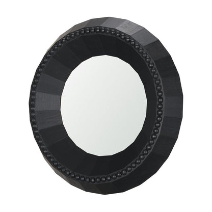 30" Black Solid Wood Faceted And Beaded Round Framed Accent Mirror HomeRoots
