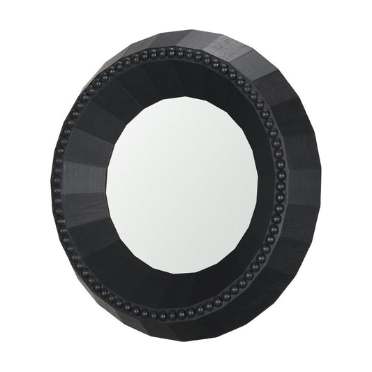 30" Black Solid Wood Faceted And Beaded Round Framed Accent Mirror HomeRoots