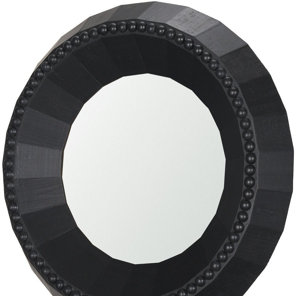 30" Black Solid Wood Faceted And Beaded Round Framed Accent Mirror HomeRoots
