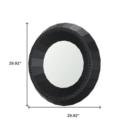 30" Black Solid Wood Faceted And Beaded Round Framed Accent Mirror HomeRoots