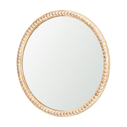 30" Natural Solid Wood Beaded Round Framed Accent Mirror HomeRoots